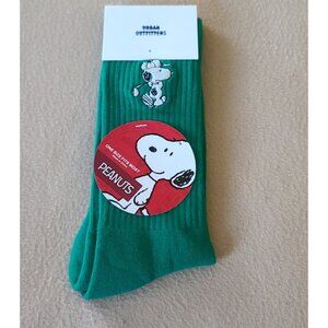 Urban Outfitters Peanuts Snoopy Golf Embroidery Crew Socks OS Unisex Green NEW